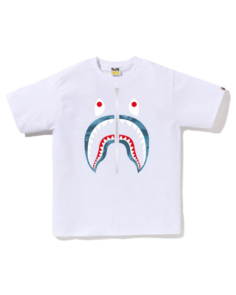 T Shirts Bape Honeycomb Shark Blanche Homme | KHP-17415951